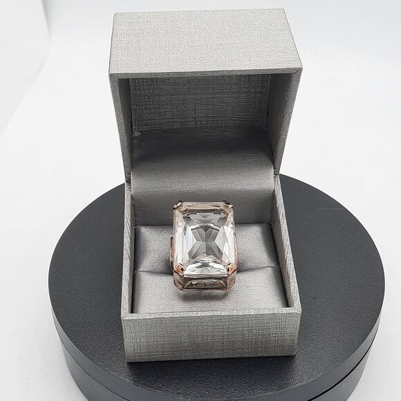 Swarovski Jewelry - Vtg Chunky Swarovski Emerald Cut Cocktail Ring w/Silver-Toned over Copper Size 7